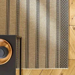 Tapete bege listras pretas efeito juta interior exterior resistente UV