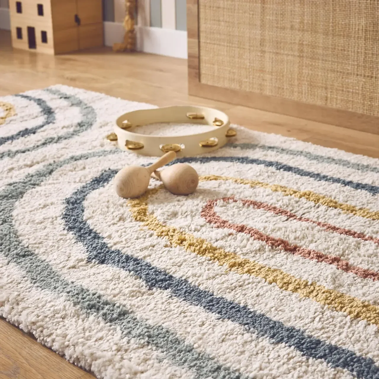 Tapis enfant arc-en-ciel multicolore poil long shaggy 120x170 cm