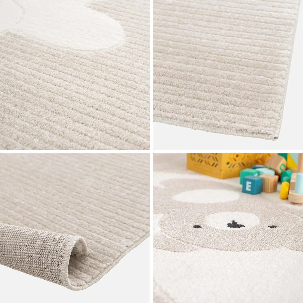 Beige Kinderzimmer Teppich mit weichen Teddybären, rutschfest dekorativ