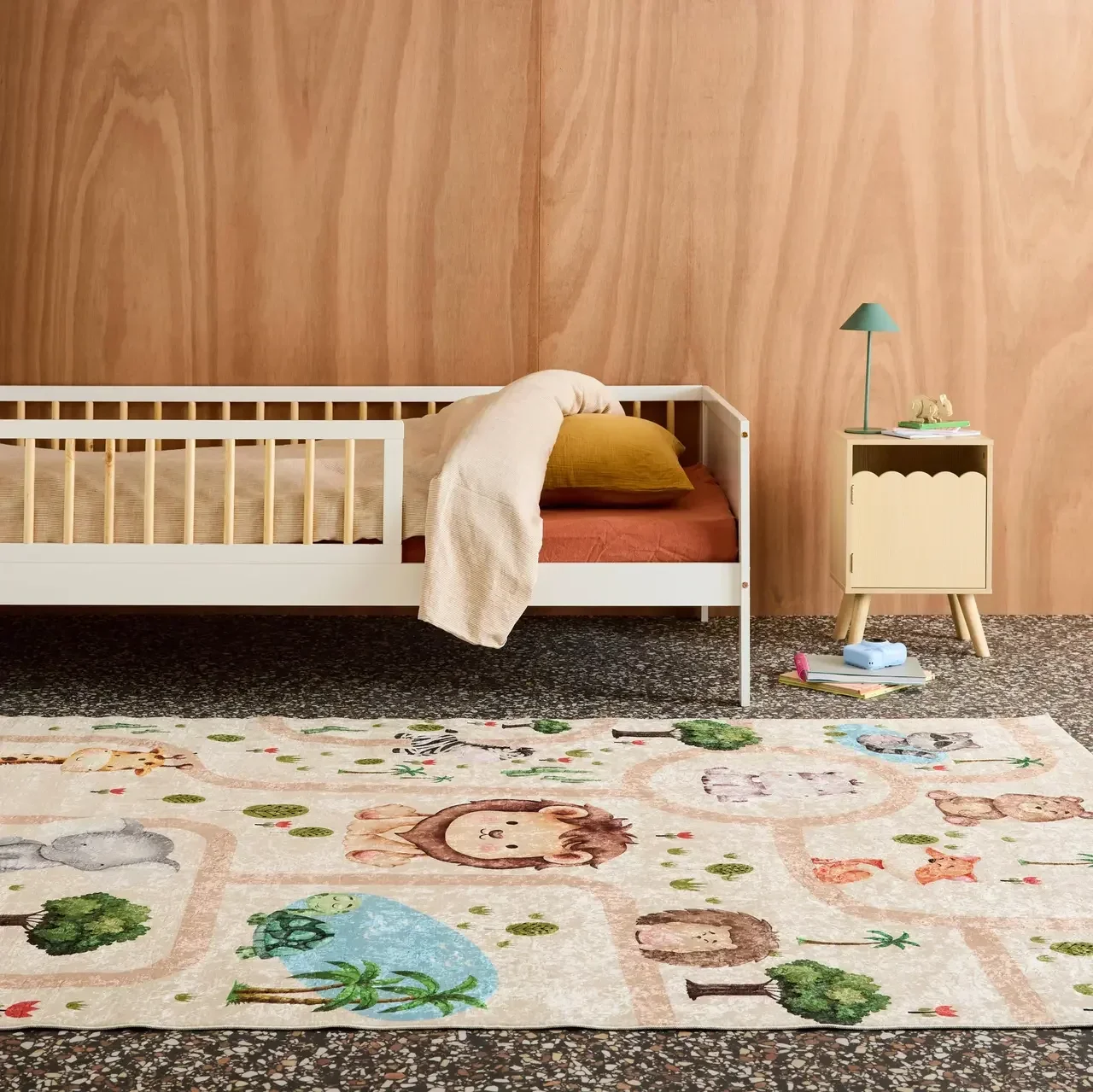 Tapis chambre enfant blanc motif animaux Marti doux antidérapant