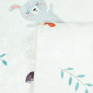 Tapis chambre enfant blanc motif animaux forêt cerf lapin renard