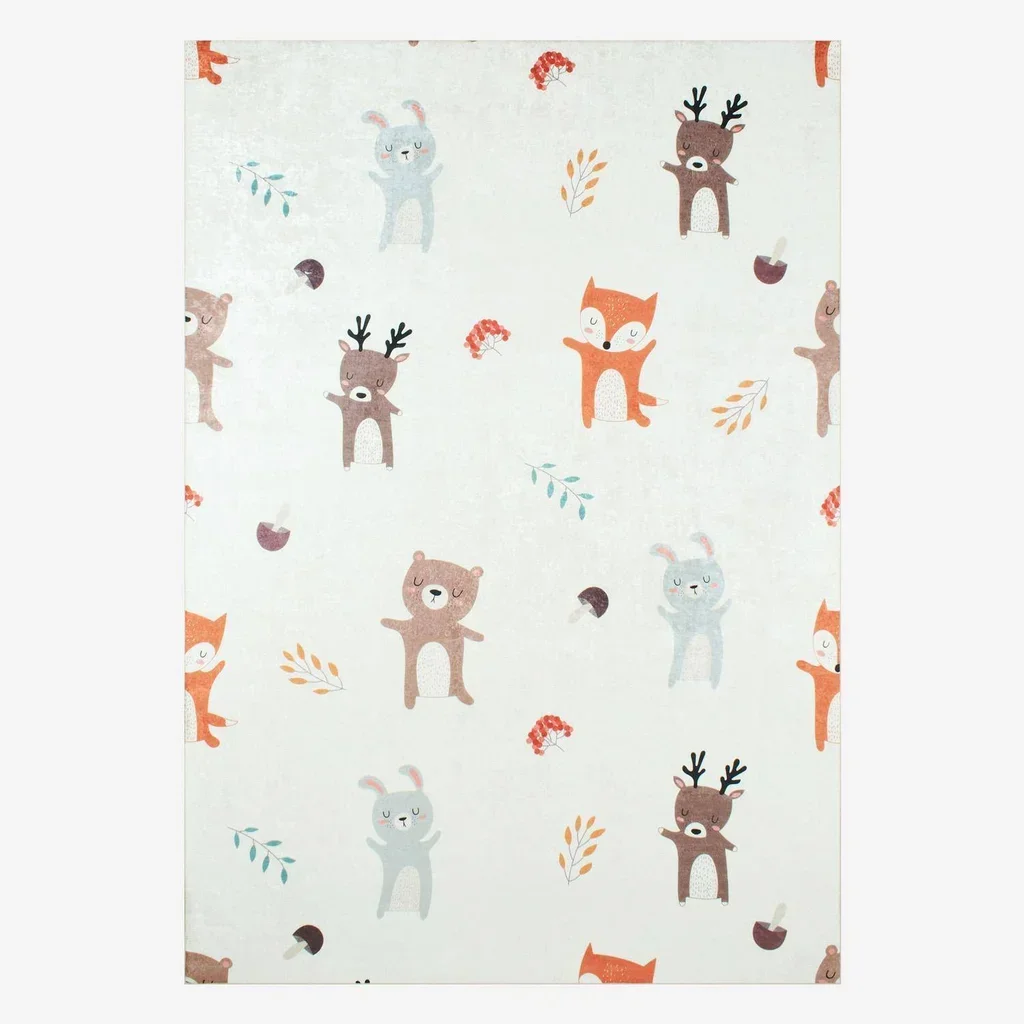 Tapis chambre enfant blanc motif animaux forêt doux