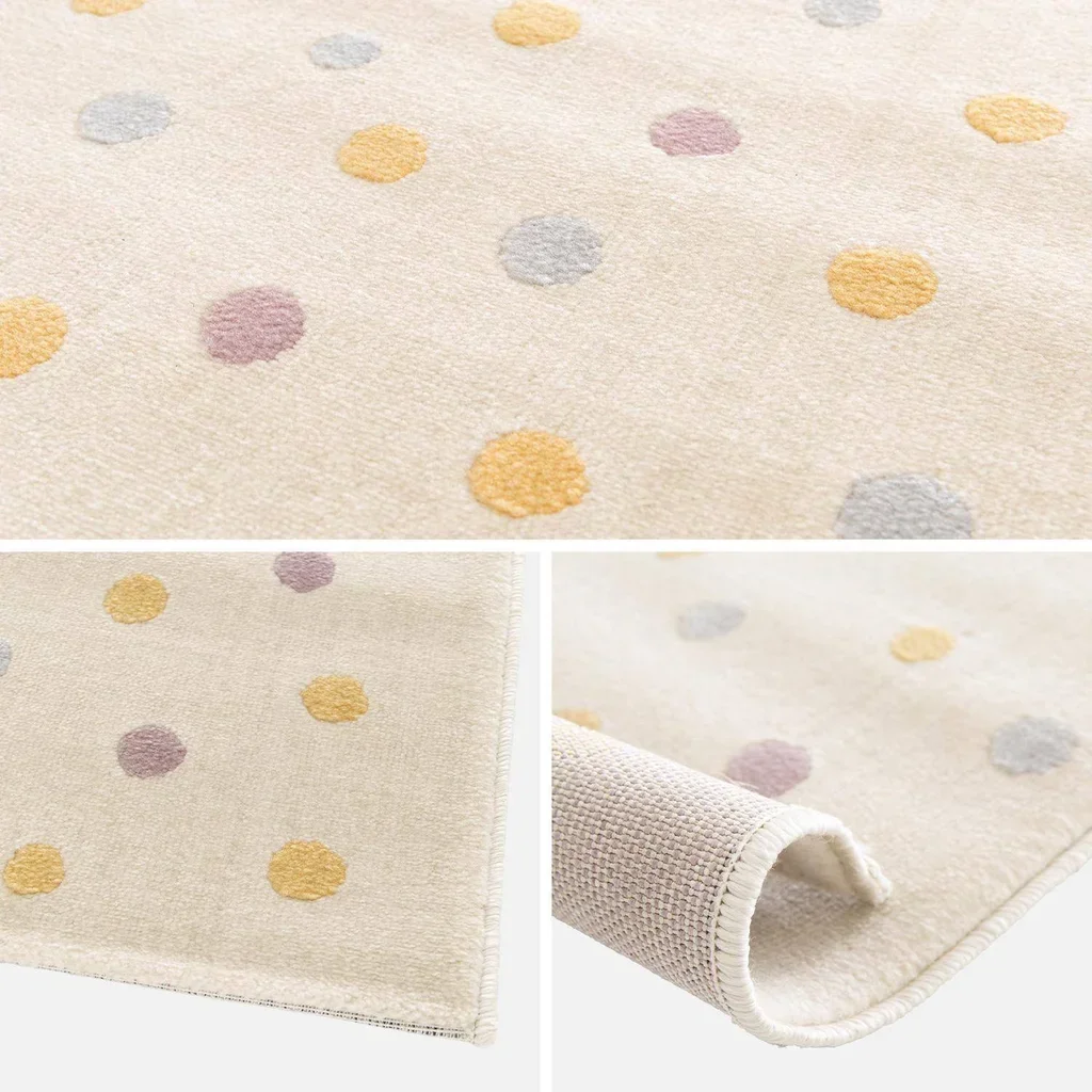 Tapis chambre enfant pois multicolores pastel 120x170 cm doux confortable