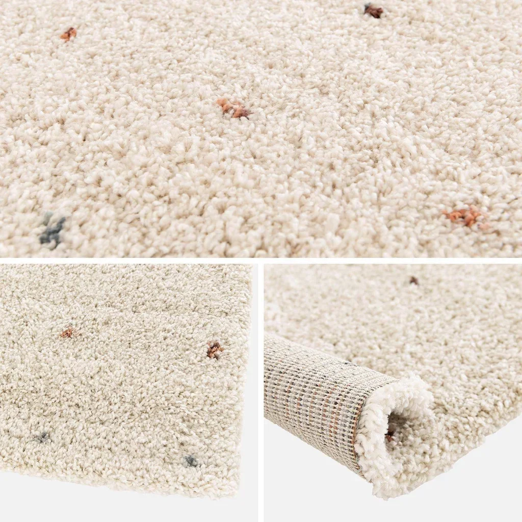 Shaggy Kinderzimmer Teppich mit bunten Punkten Creme 120x170 cm