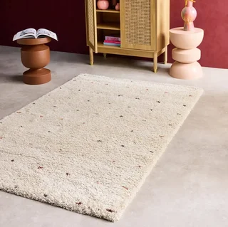 Shaggy Kinderzimmer Teppich mit bunten Punkten Creme 120x170 cm