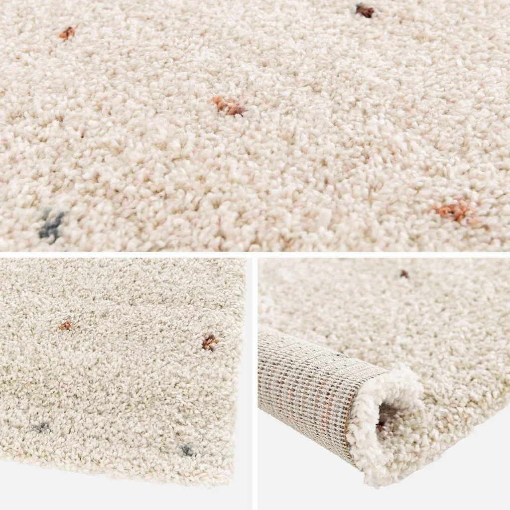 Kinderzimmer Shaggy Teppich bunte Punkte Creme Hintergrund 120x170 cm