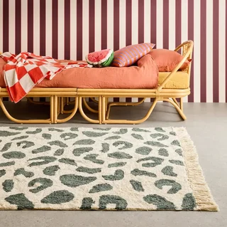 Alfombra de algodón verde esmeralda con lunares y flecos decorativos Glen