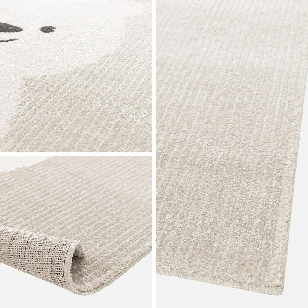 Tapis chambre bébé écru motif ourson douillet moelleux