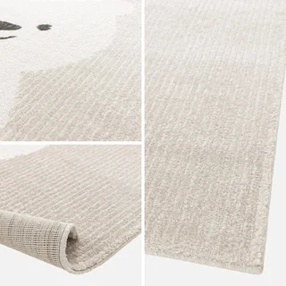 Tapis chambre bébé écru motif ourson douillet moelleux