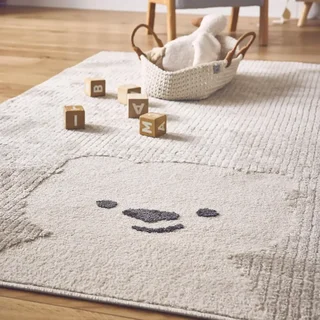Tapis chambre bébé écru motif ourson douillet moelleux