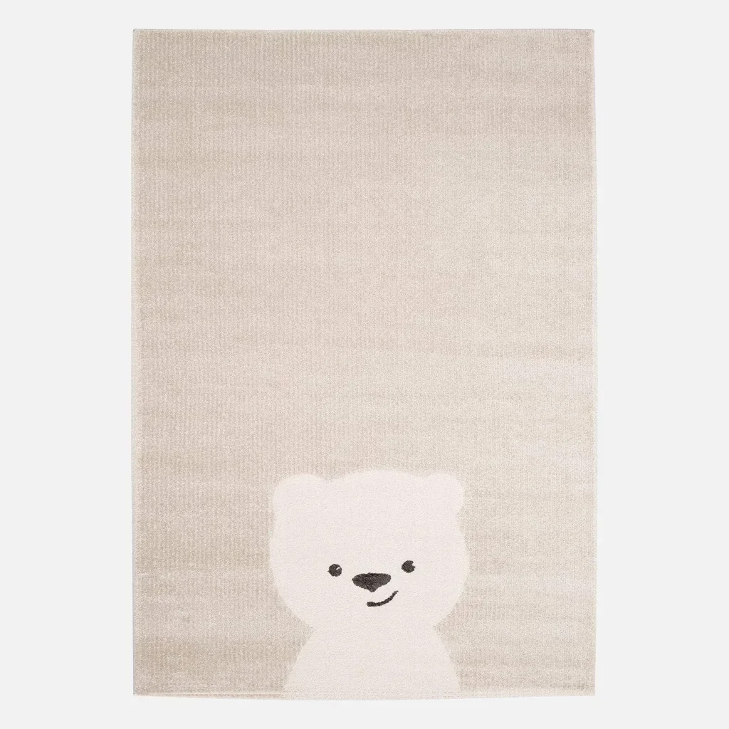 Tapis chambre bébé écru motif ourson douillet moelleux