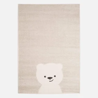 Tapis chambre bébé écru motif ourson douillet moelleux