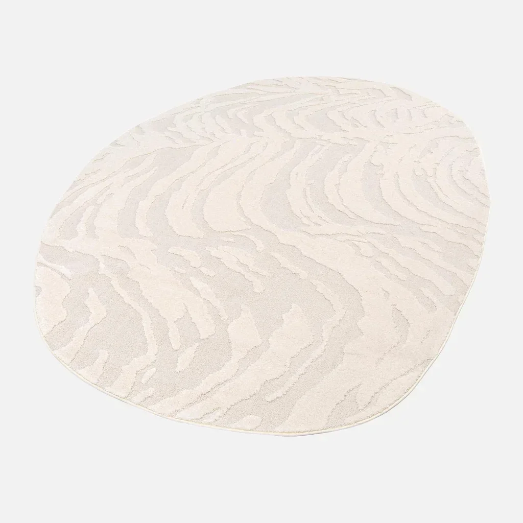 Tapis de sol design galets texturé couleur crème style scandinave doux salon chambre