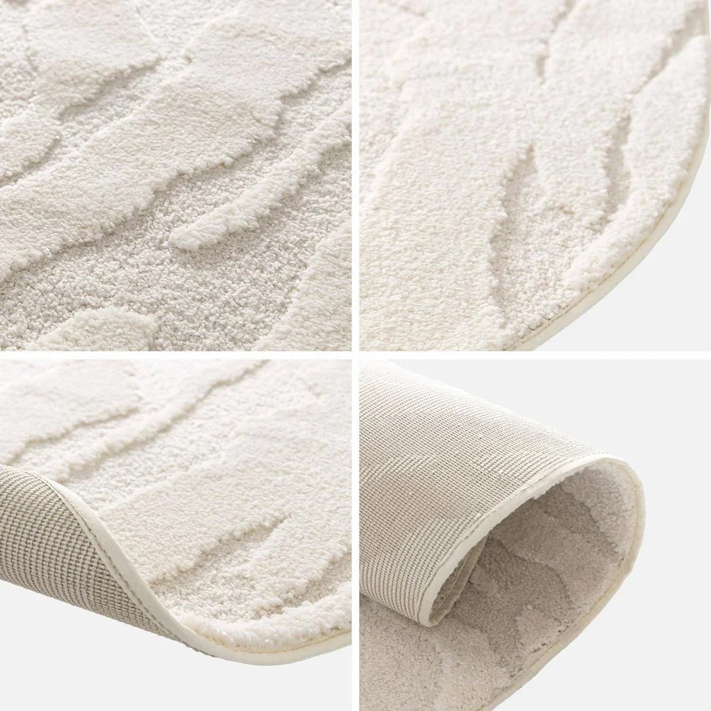 Tapis de sol design galets texturé couleur crème style scandinave doux salon chambre