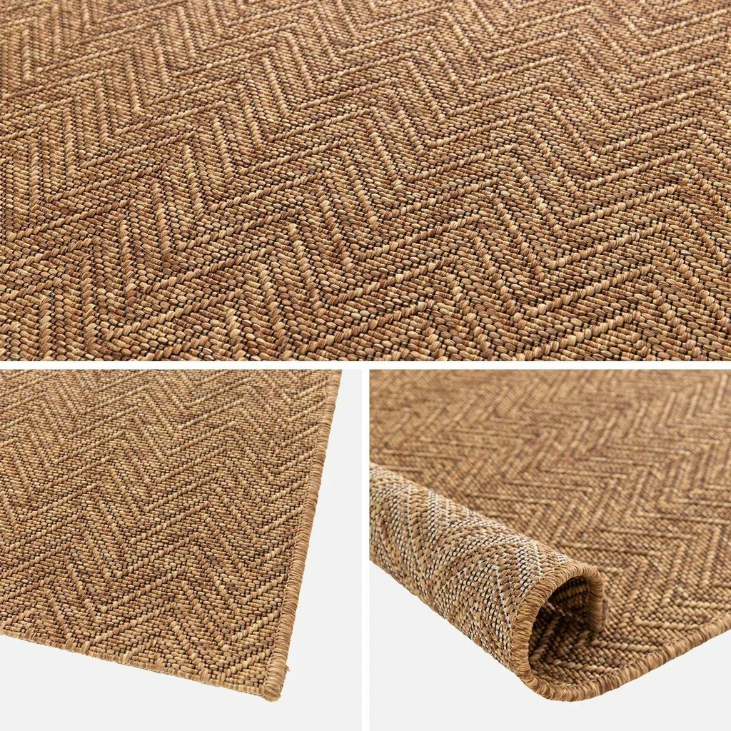 Tapis extérieur et intérieur effet jute caramel motif chevrons résistant UV