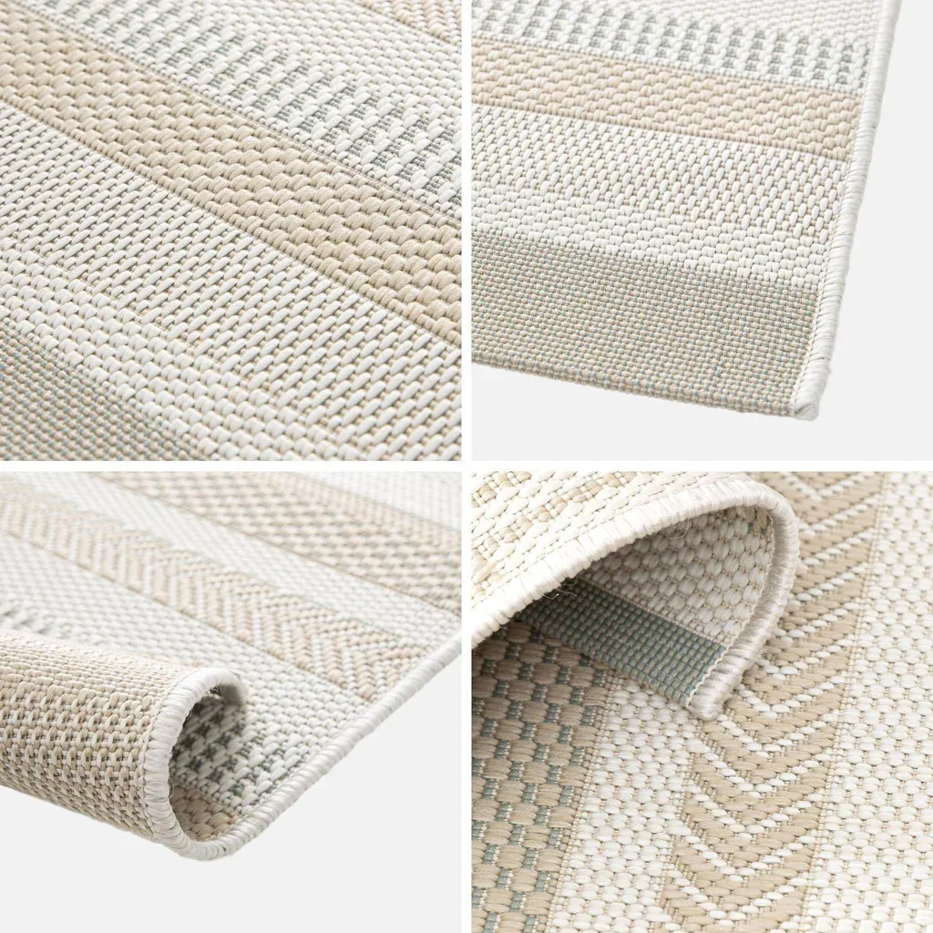 Tapis vintage motifs linéaires crème beige gris intérieur extérieur