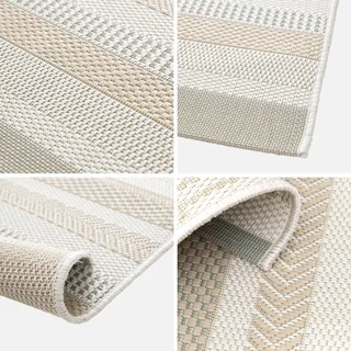 Tapis vintage motifs linéaires crème beige gris intérieur extérieur
