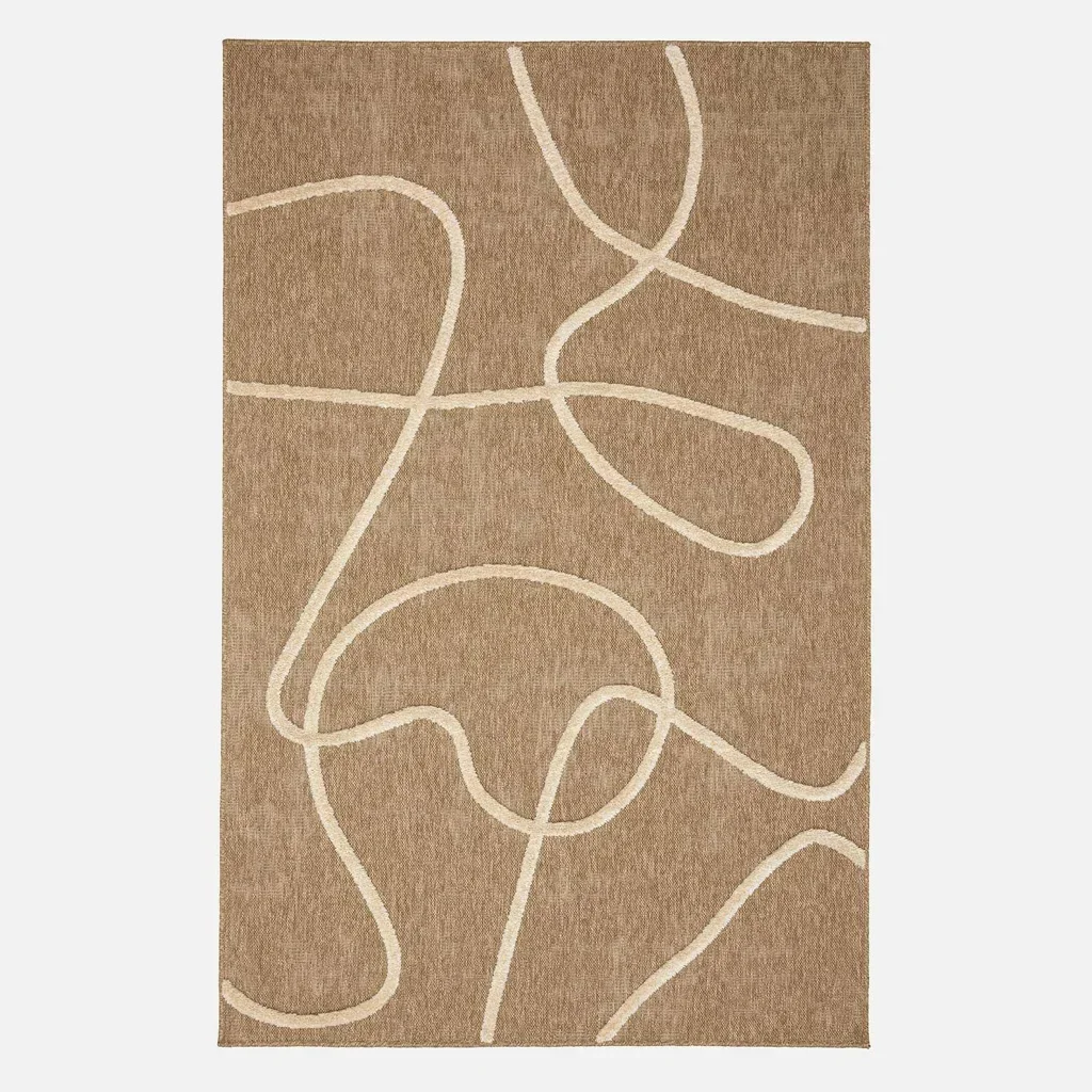 Indoor jute-look rug with white geometric relief pattern Thomas