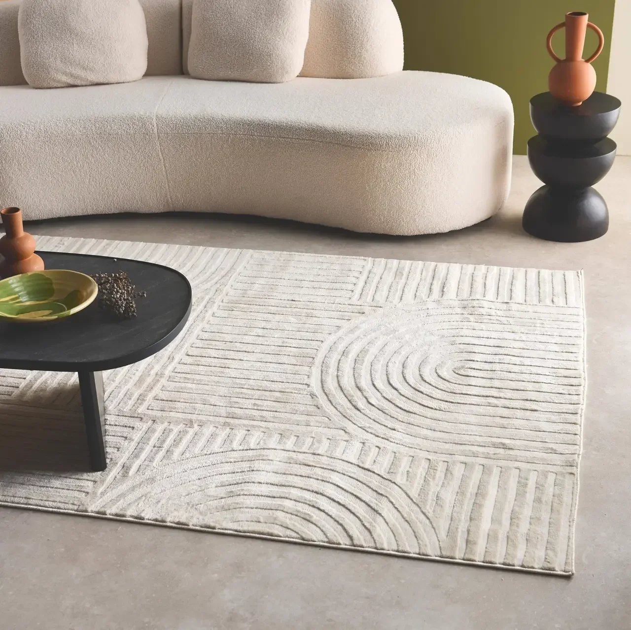 Tapis crème Jenny motif arches géométriques design moderne intérieur salon chambre