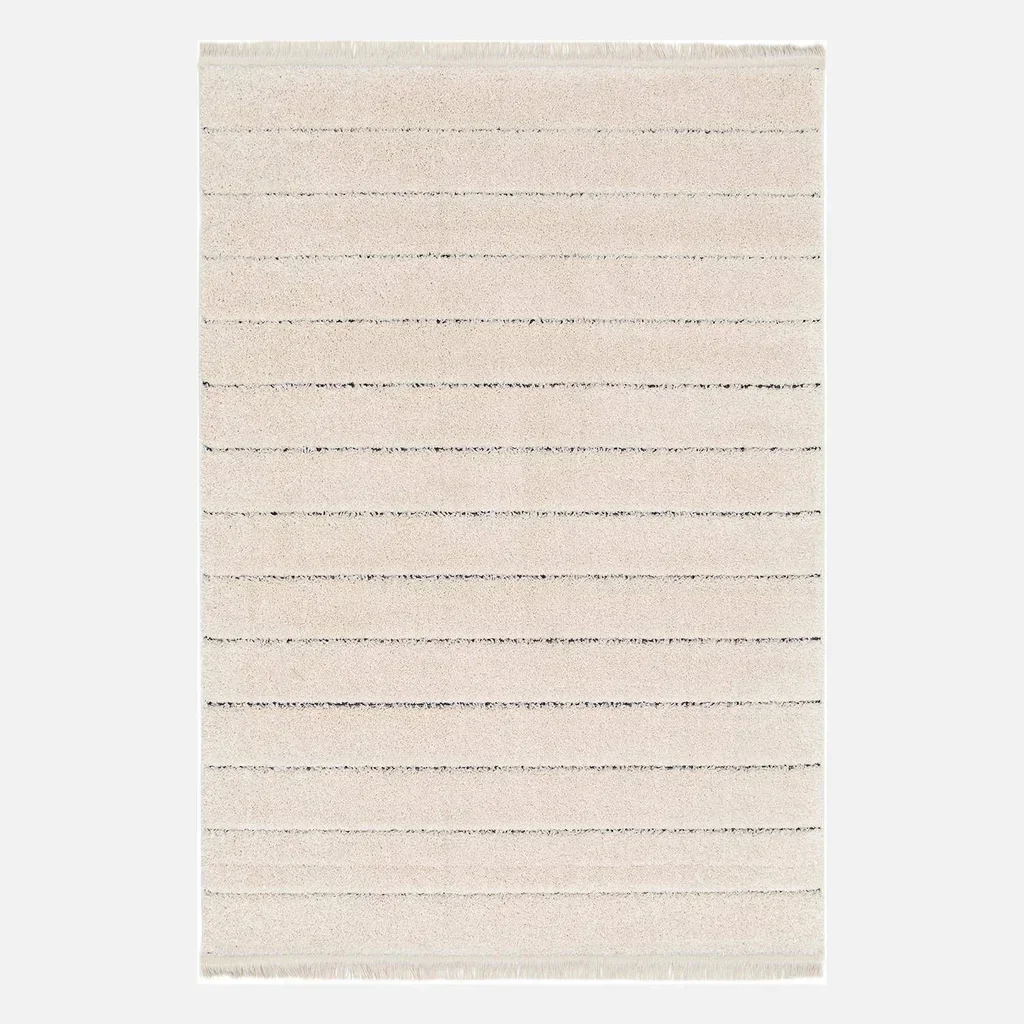Tapis intérieur design rayures horizontales écru Kelly franges doux