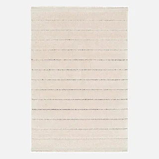 Tapis intérieur design rayures horizontales écru Kelly franges doux