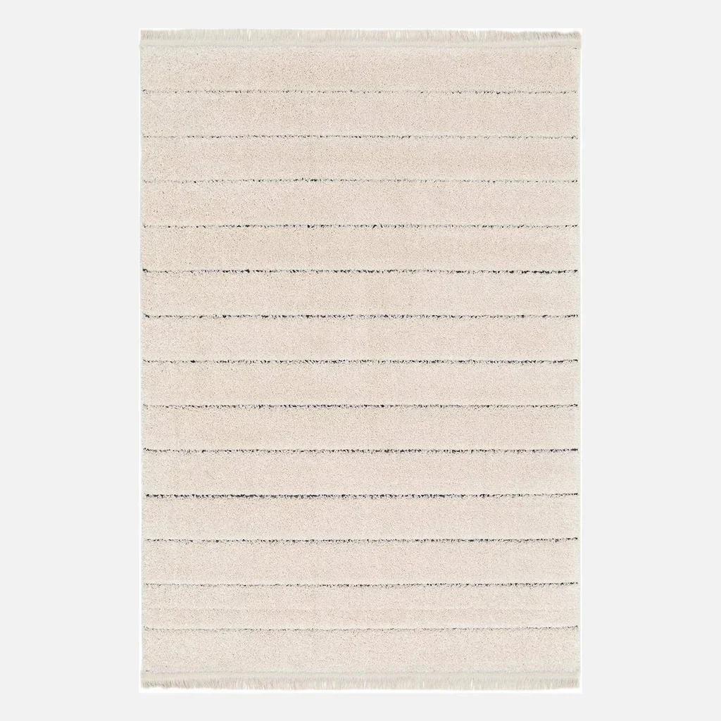 Tapis intérieur design rayures horizontales écru Kelly avec franges