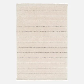 Tapis intérieur design rayures horizontales écru Kelly avec franges