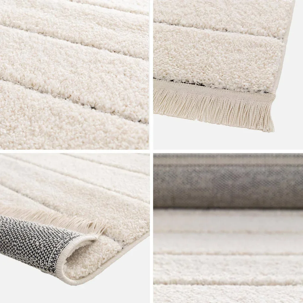 Tapis intérieur design rayures horizontales écru Kelly avec franges