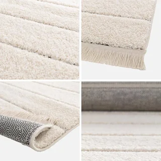 Tapis intérieur design rayures horizontales écru Kelly avec franges