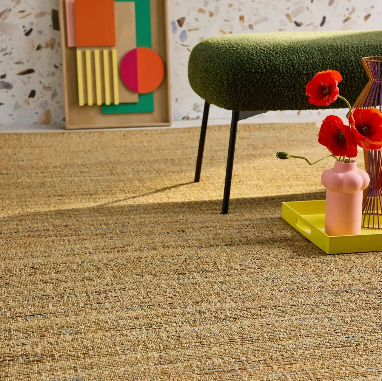Tapis jute naturel intérieur extérieur accents colorés résistant UV