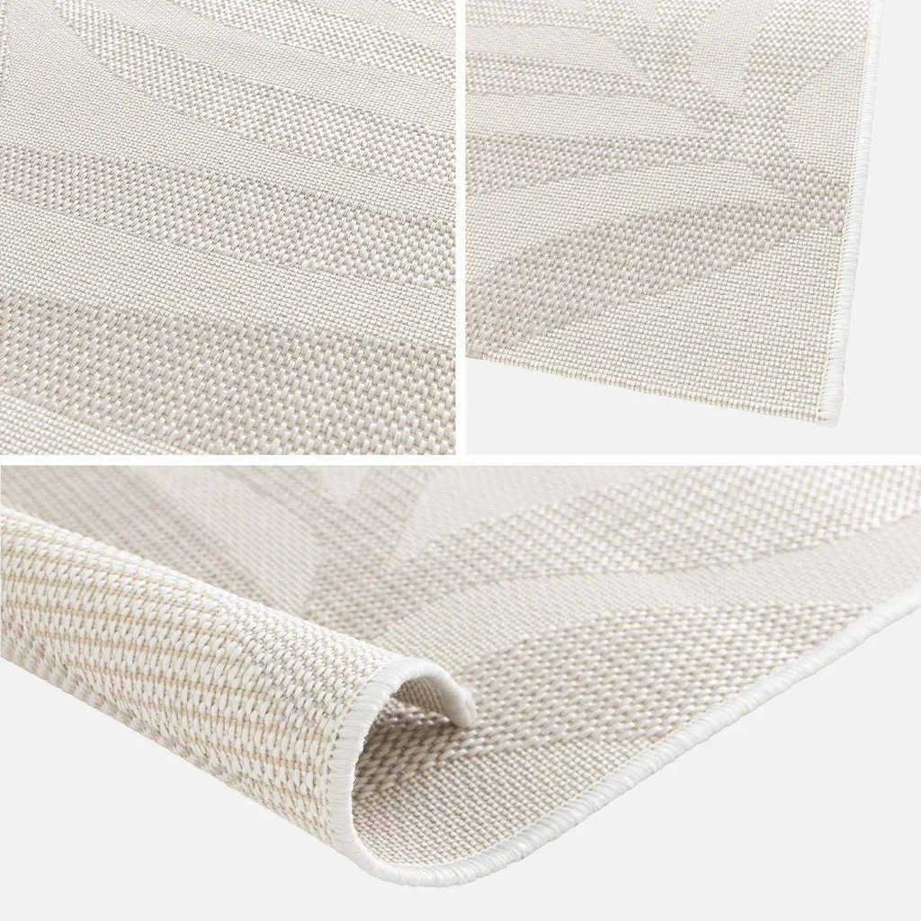Tapis beige crème motif végétal intérieur extérieur résistant UV