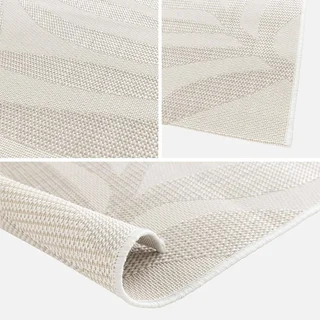 Tapis beige crème motif végétal intérieur extérieur résistant UV