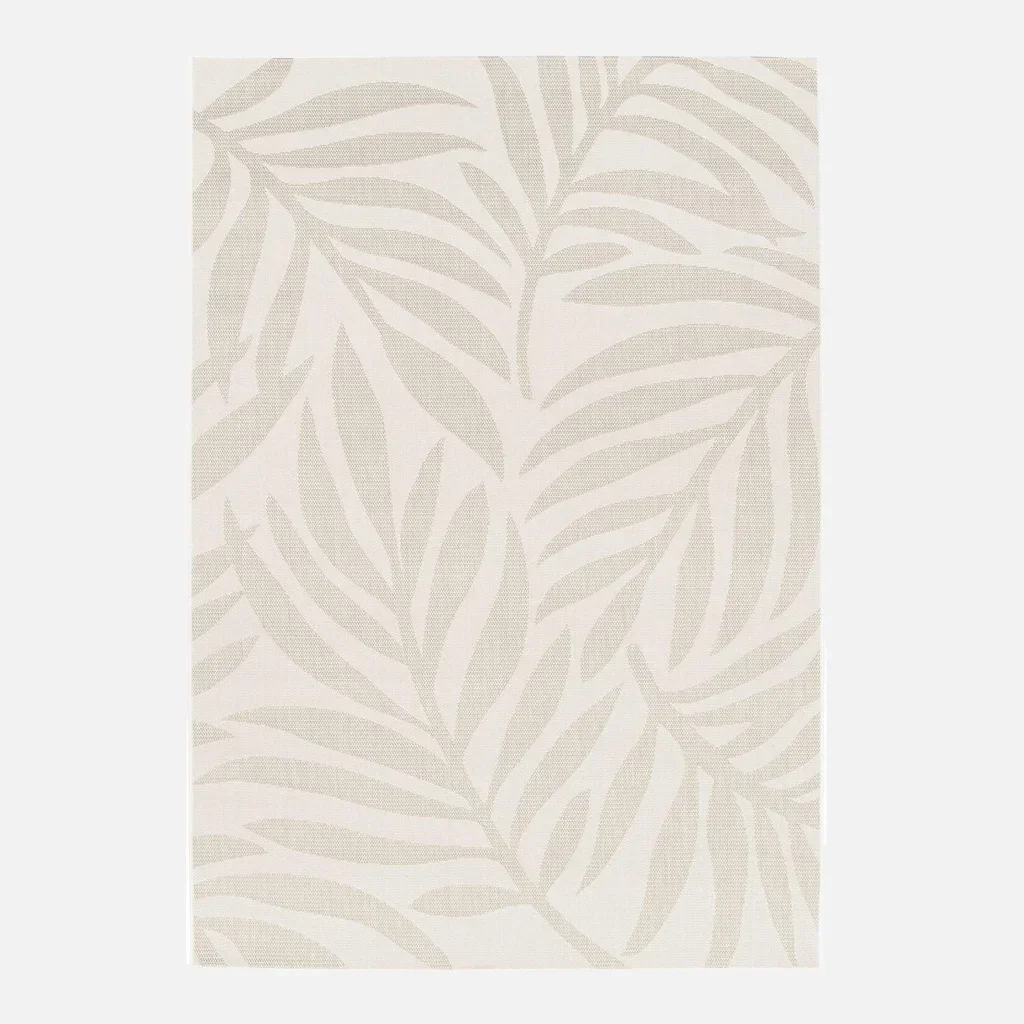 Tapis beige crème motif végétal intérieur extérieur résistant UV