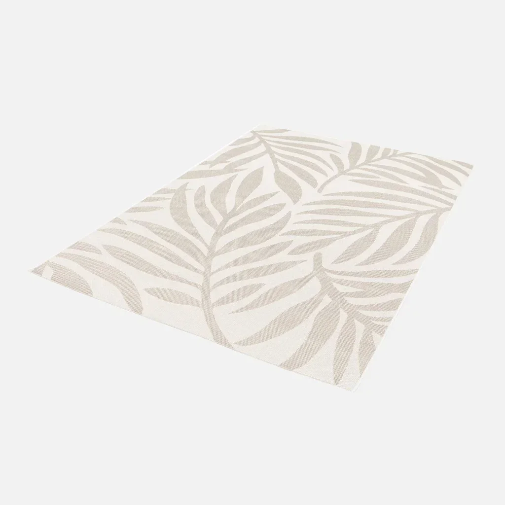 Tapis beige crème motif végétal intérieur extérieur résistant UV