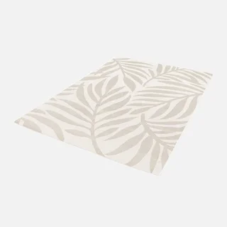 Tapis beige crème motif végétal intérieur extérieur résistant UV