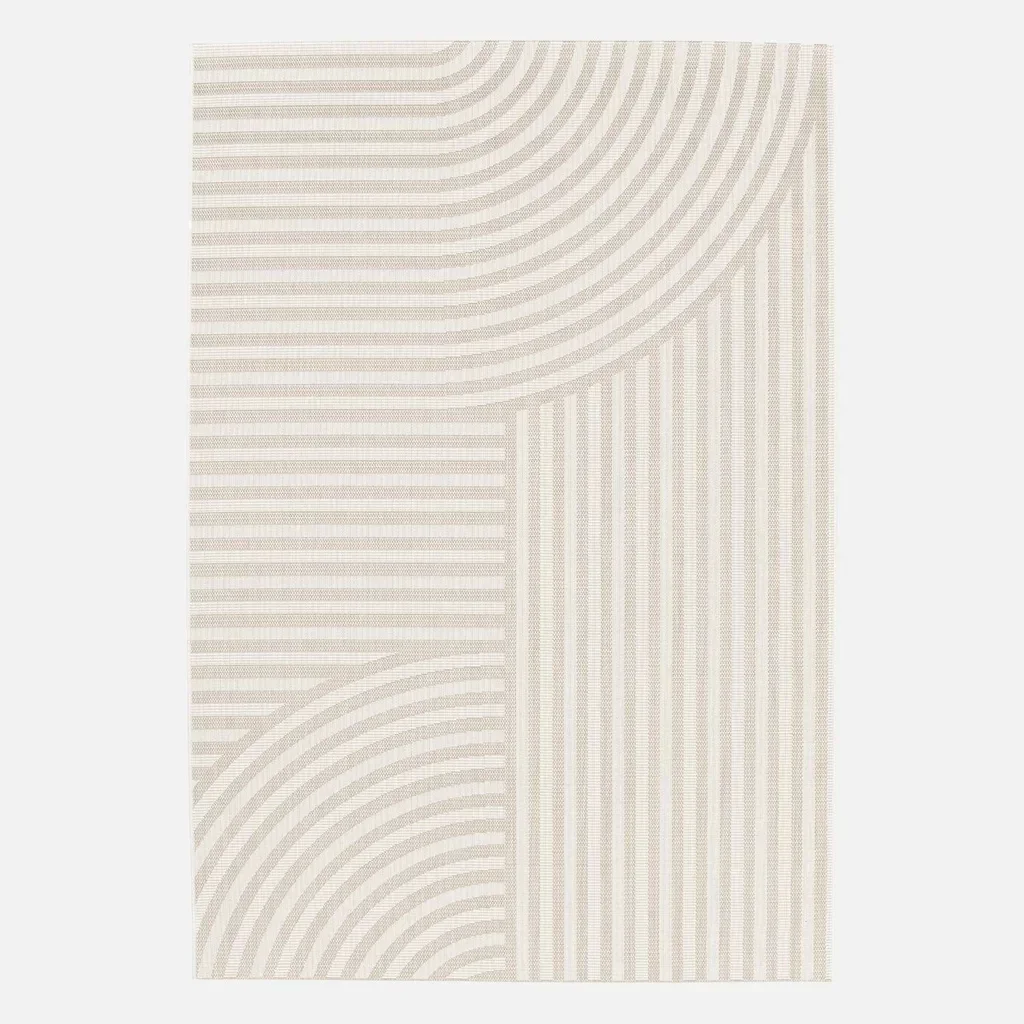 Beige Teppich innen außen Retro 50er Jahre Bögen Muster recycelter Kunststoff