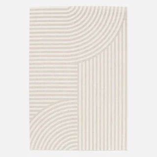Beige Teppich innen außen Retro 50er Jahre Bögen Muster recycelter Kunststoff