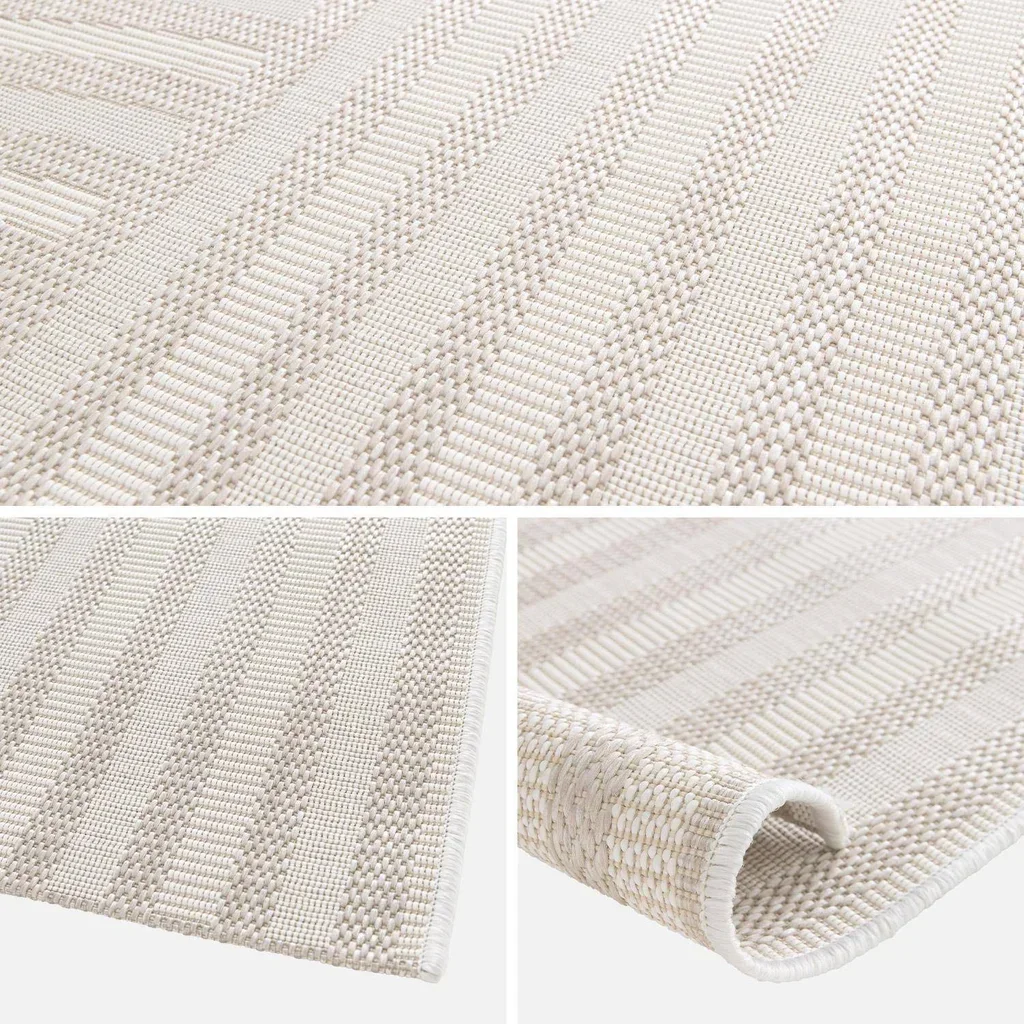 Beige Teppich innen außen Retro 50er Jahre Bögen Muster recycelter Kunststoff