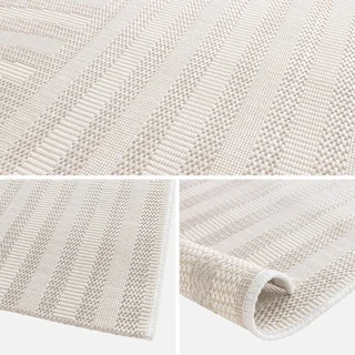 Beige Teppich innen außen Retro 50er Jahre Bögen Muster recycelter Kunststoff