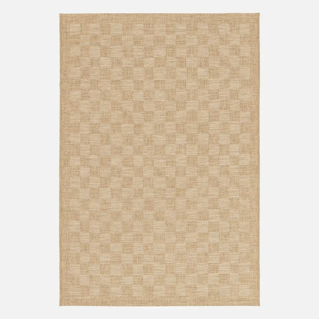 Natural Jute Checkerboard Rug Indoor Outdoor UV Resistant 120x170cm