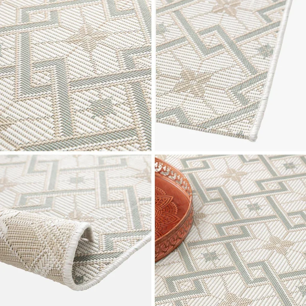 Tapis vintage Angie crème beige vert intérieur extérieur motifs carreaux
