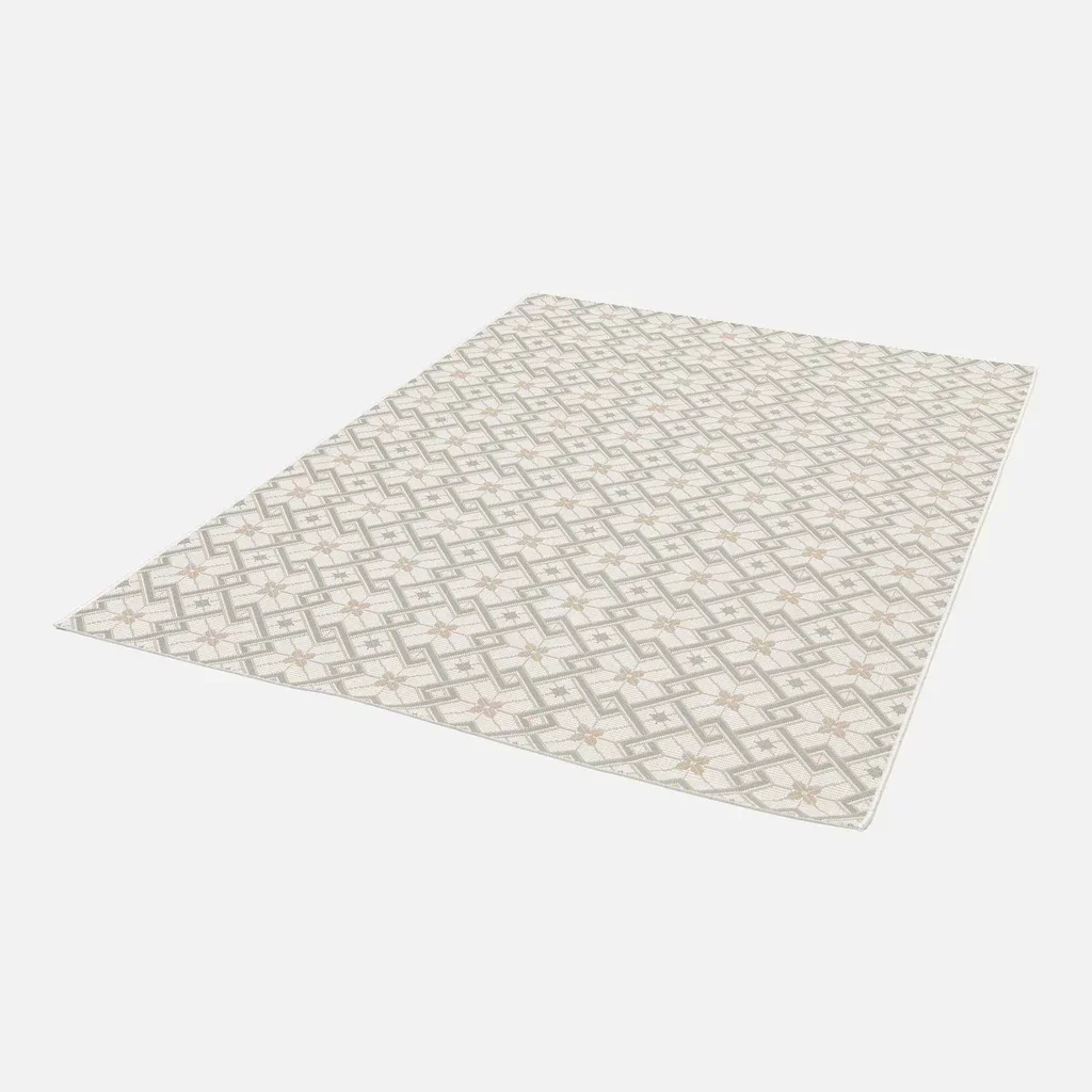 Tapis vintage Angie crème beige vert intérieur extérieur motifs carreaux