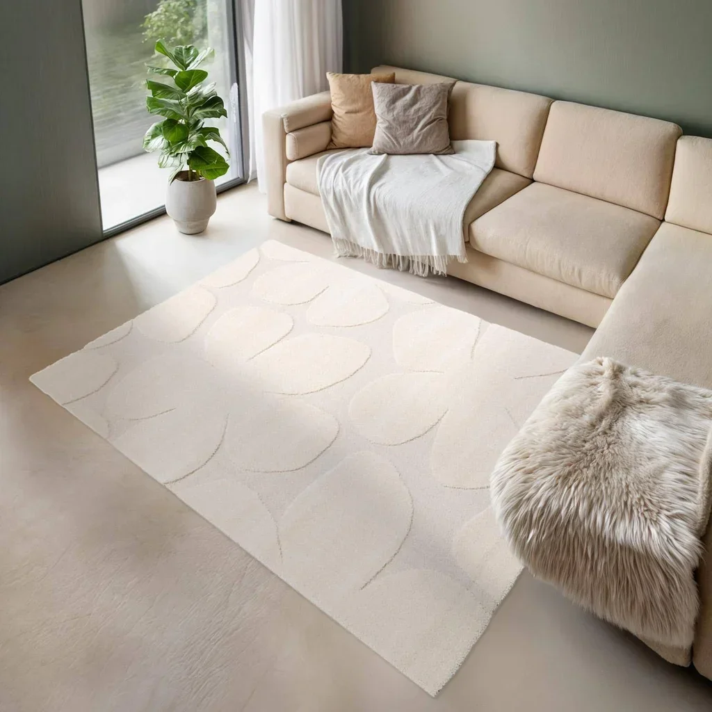 Tapis intérieur floral crème Betty style scandinave doux salon chambre