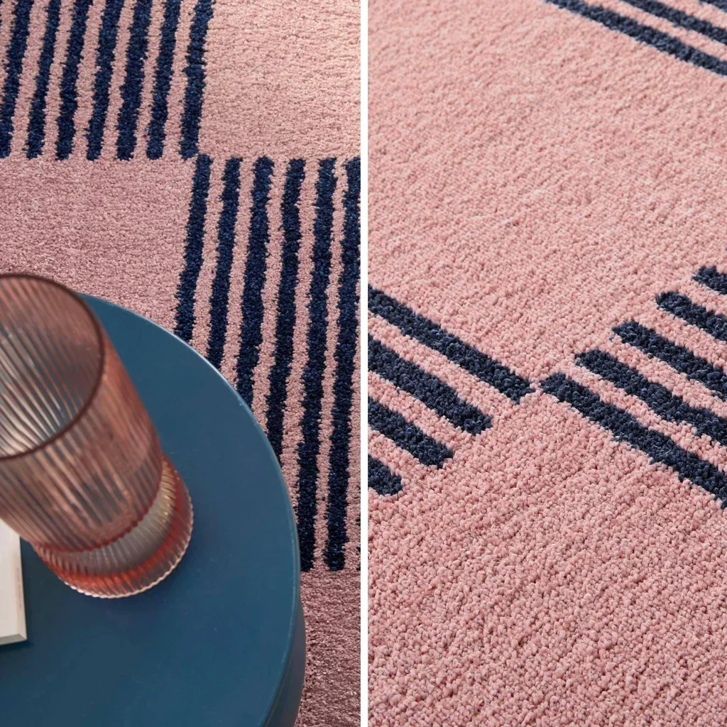 Tapis damier bleu rose motif carreaux tendance salon chambre doux moelleux déco joyeuse