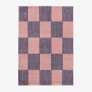 Tapis damier bleu rose motif carreaux tendance salon chambre doux moelleux déco joyeuse