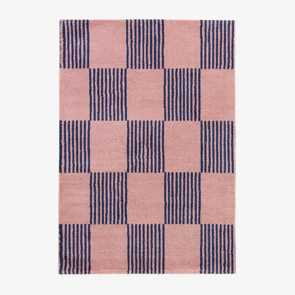 Tapis d'intérieur damier bleu rose moelleux et tendance Fergew