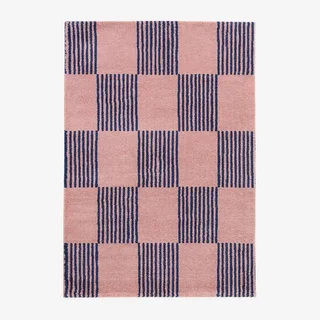 Tapis d'intérieur damier bleu rose moelleux et tendance Fergew