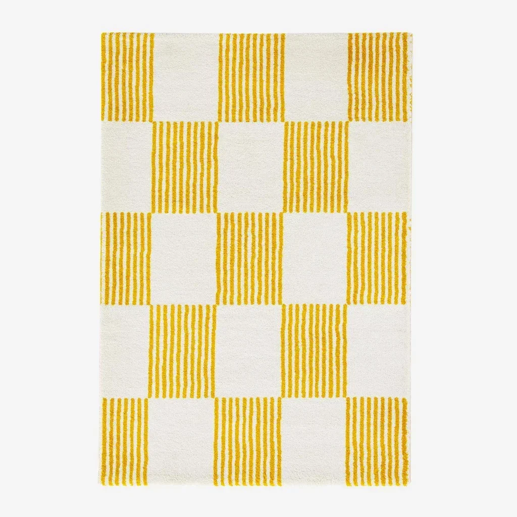 Alfombra Cuadros Amarillo Blanco Fergew Salón Mullido Decoración Moderna