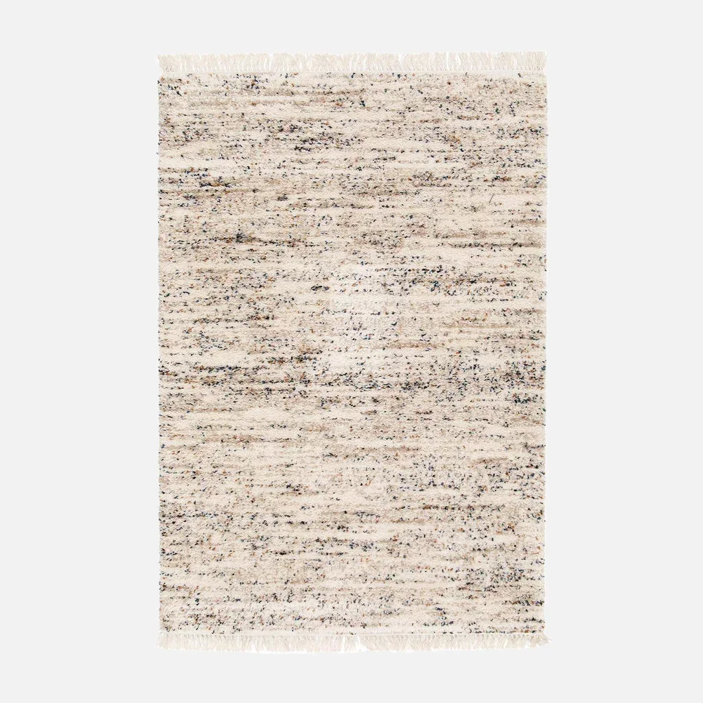 Tapis shaggy Richie motif moucheté écru 120x170 cm aux franges douces