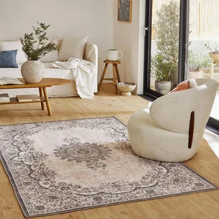 Tapis baroque rose rouge bleu intérieur vintage Melgy
